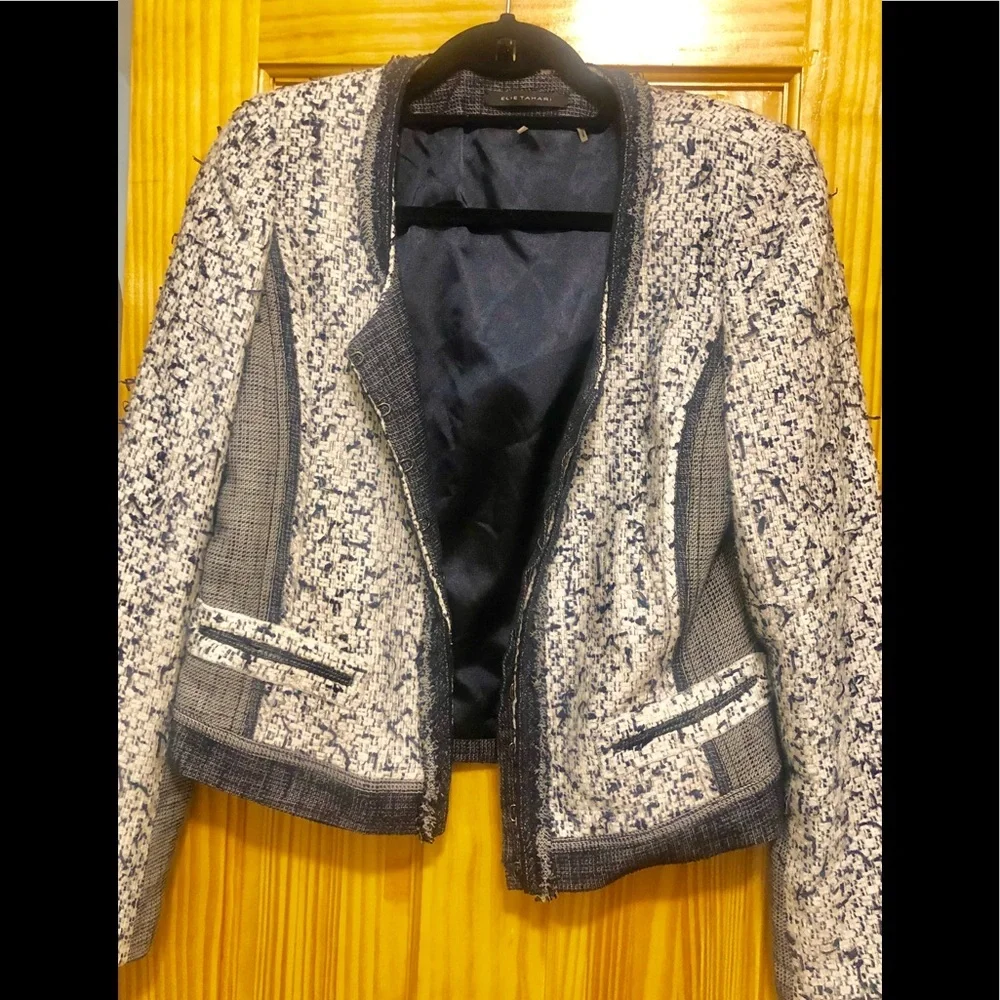 Elie Tahari Blue Tweed Jacket Small